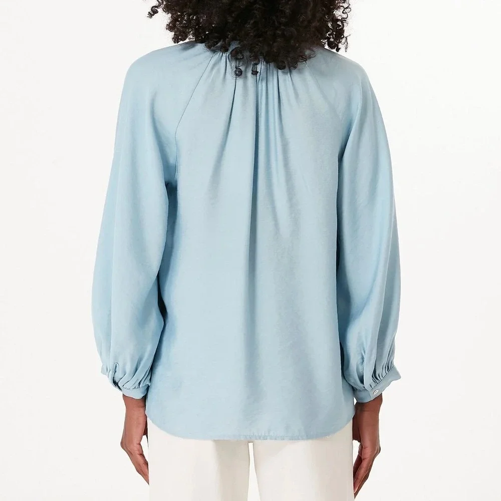Pomander Place Jett Carolina Blue Blouson Sleeve Poet Shirt, XXL - Picture 5 of 11
